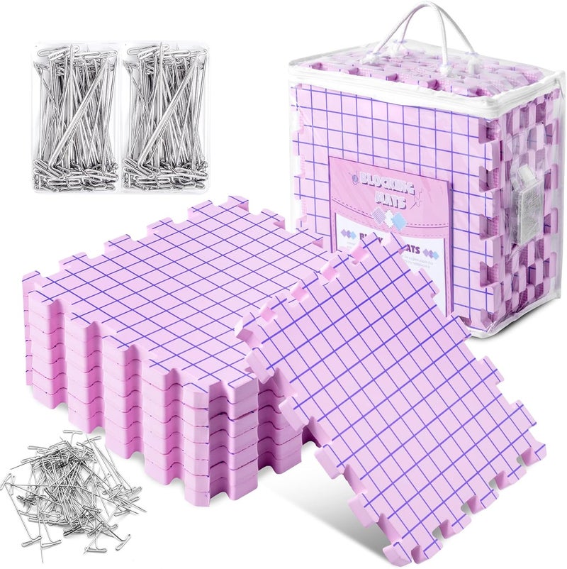 Opstin Knitting Blocking Mats and Pins, Interlocking Blocking Boards for Crochet Projects 0.75'' Extra Thick Blocking Mats with 150 T-Pins and Storage Bag - Image 1